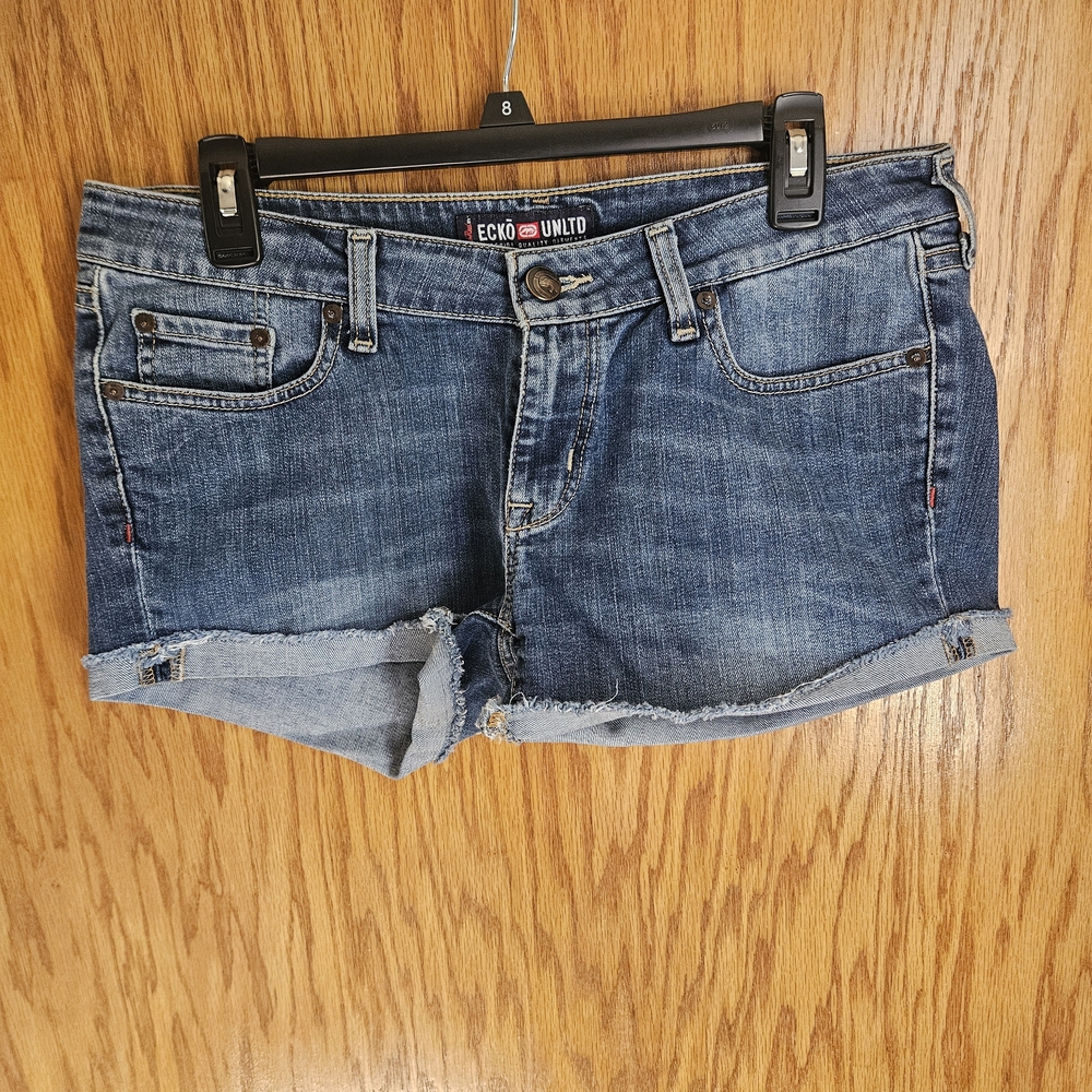 Ecko Unlimited Women's Rolled Hem Blue Jean Shorts